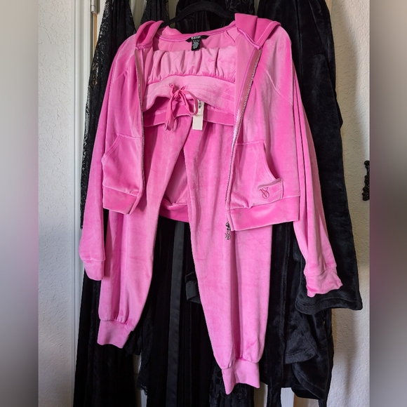 Victoria's Secret Velour Hot Pink Track Suit - Picture 1 of 6